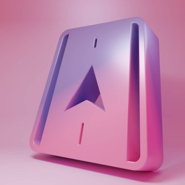 Pembe arka planda izole edilmiş şehir haritası yön bulma simgesinin mor-pembe bilgileri. Mobil Uygulama Arayüzü tasarımı. Coğrafi konsept. Minimalizm kavramı. 3 Boyutlu resimleme.