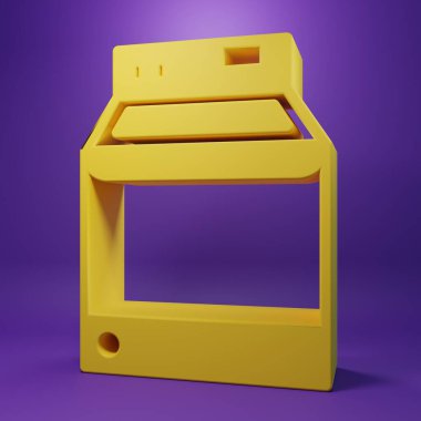 Yellow Washer icon isolated on purple background. Washing machine icon. Clothes washer - laundry machine. Home appliance symbol. Minimalism concept. 3D render illustration.