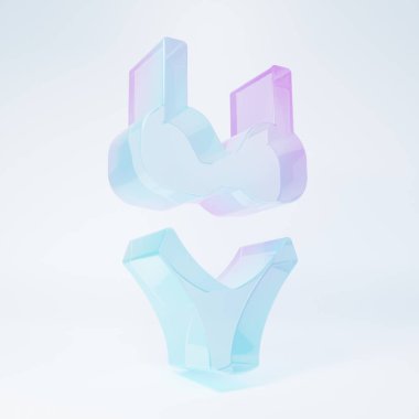 Beyaz arka planda izole edilmiş buzlu cam Summer plaj mayo ikonu. Plaj kadını modası. Minimalizm kavramı. 3 Boyutlu resimleme.