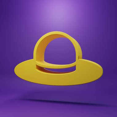 Yellow Man hat with ribbon icon isolated on purple background. Minimalism concept. 3D render illustration.