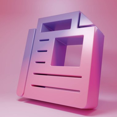 Purple-pink News icon isolated on pink background. Newspaper sign. Mass media symbol. Minimalism concept. 3D render illustration.
