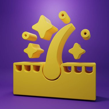 Yellow Organic essential oil for hair care treatment icon isolated on purple background. Hair growth oil. Minimalism concept. 3D render illustration.