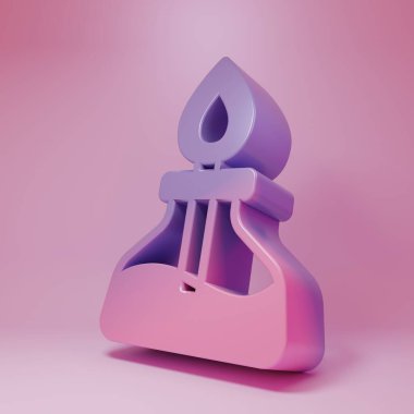 Purple-pink Alcohol or spirit burner icon isolated on pink background. Chemical equipment. Minimalism concept. 3D render illustration.