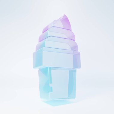 Frosted glass Ice cream in waffle cone icon isolated on white background. Sweet symbol. Minimalism concept. 3D render illustration.