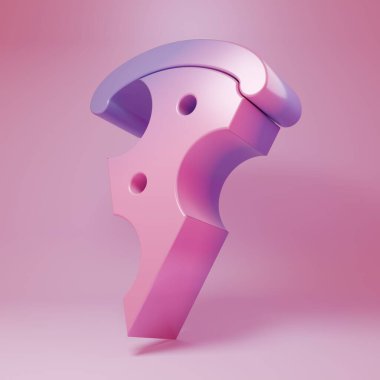 Purple-pink Slice of pizza icon isolated on pink background. Fast food menu. Minimalism concept. 3D render illustration.