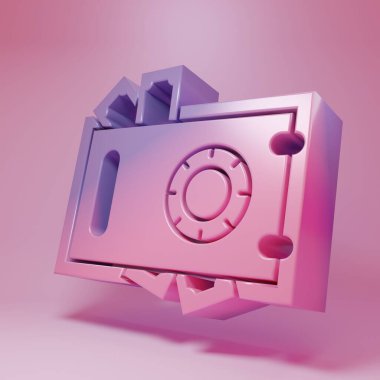 Purple-pink Safe and money icon isolated on pink background. The door safe a bank vault with a combination lock. Reliable Data Protection. Minimalism concept. 3D render illustration.