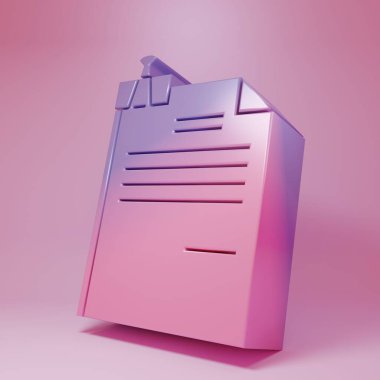 Purple-pink File document and binder clip icon isolated on pink background. Checklist icon. Business concept. Minimalism concept. 3D render illustration.