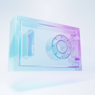 Frosted glass Safe icon isolated on white background. The door safe a bank vault with a combination lock. Reliable Data Protection. Minimalism concept. 3D render illustration.