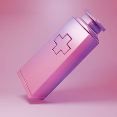 Purple-pink Ointment cream tube medicine icon isolated on pink background. Tube, container, toothpaste, cream sign. Minimalism concept. 3D render illustration.