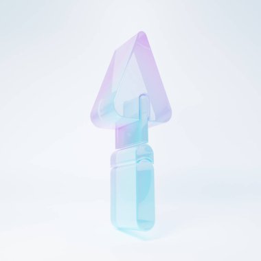 Beyaz arka planda izole edilmiş buzlu cam bahçe küreği ya da kürek ikonu. Bahçe aletleri. Bahçecilik, tarım, çiftçilik aleti. Minimalizm kavramı. 3 Boyutlu resimleme.