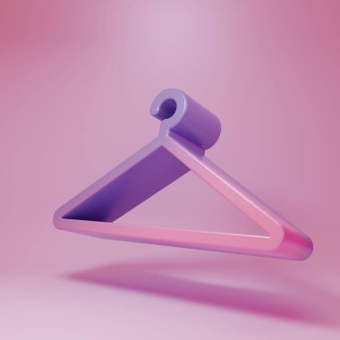 Purple-pink Hanger wardrobe icon isolated on pink background. Cloakroom icon. Clothes service symbol. Laundry hanger sign. Minimalism concept. 3D render illustration.