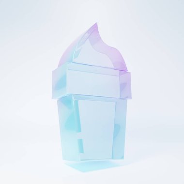 Frosted glass Ice cream in waffle cone icon isolated on white background. Sweet symbol. Minimalism concept. 3D render illustration.