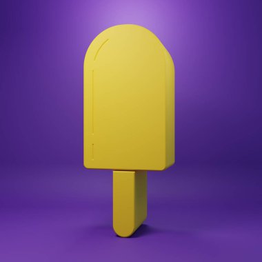 Sarı dondurma ikonu mor arkaplanda izole edilmiş. Güzel sembol. Minimalizm kavramı. 3 Boyutlu resimleme.