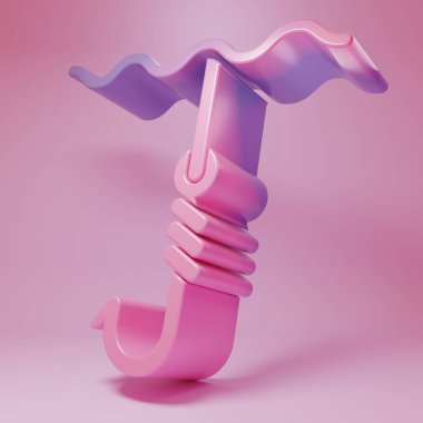 Purple-pink Fishing hook under water icon isolated on pink background. Fishing tackle. Minimalism concept. 3D render illustration.