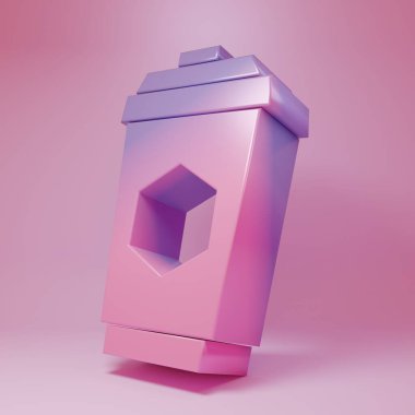 Purple-pink Cup of tea with honey icon isolated on pink background. Sweet natural food. Minimalism concept. 3D render illustration.