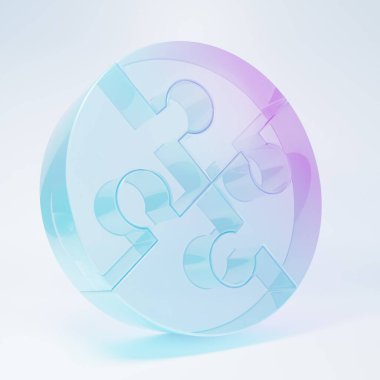 Frosted glass Piece of puzzle icon isolated on white background. Business, marketing, finance, template, layout, infographics, internet concept. Minimalism concept. 3D render illustration.