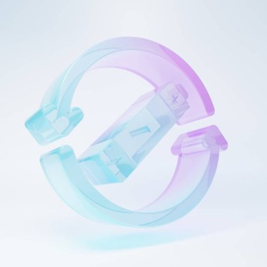 Frosted glass Battery with recycle symbol line icon isolated on white background. Battery with recycling symbol - renewable energy concept. Minimalism concept. 3D render illustration.