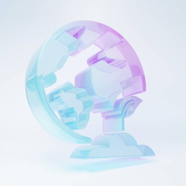 Frosted glass Earth globe and plant icon isolated on white background. World or Earth sign. Geometric shapes. Environmental concept. Minimalism concept. 3D render illustration.