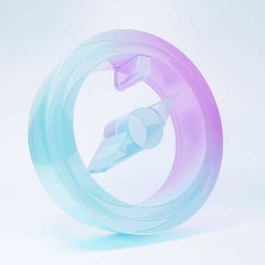 Frosted glass Wind rose icon isolated on white background. Compass icon for travel. Navigation design. Minimalism concept. 3D render illustration.