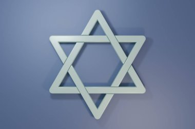 David 'in Gri Yıldızı simgesi mor-mavi arkaplanda izole edilmiş. Yahudi dini sembolü. İsrail 'in sembolü. Minimalizm kavramı. 3 Boyutlu resimleme.