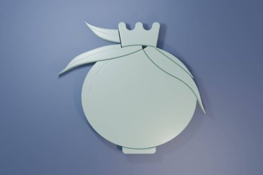 Mor-mavi arkaplanda izole edilmiş gri nar ikonu. Garnet meyvesi. Minimalizm kavramı. 3 Boyutlu resimleme.