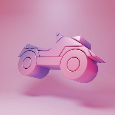 Purple-pink All Terrain Vehicle or ATV motorcycle icon isolated on pink background. Quad bike. Extreme sport. Minimalism concept. 3D render illustration.