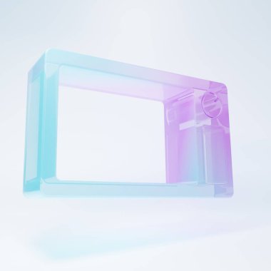 Frosted glass Microwave oven icon isolated on white background. Home appliances icon. Minimalism concept. 3D render illustration.