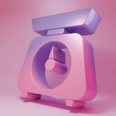 Purple-pink Scales icon isolated on pink background. Weight measure equipment. Minimalism concept. 3D render illustration.