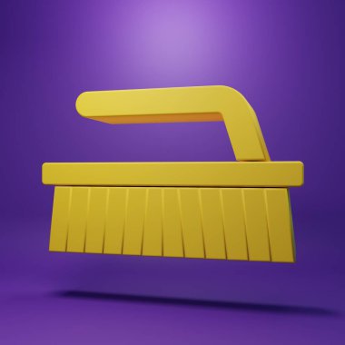 Yellow Brush for cleaning icon isolated on purple background. Minimalism concept. 3D render illustration.