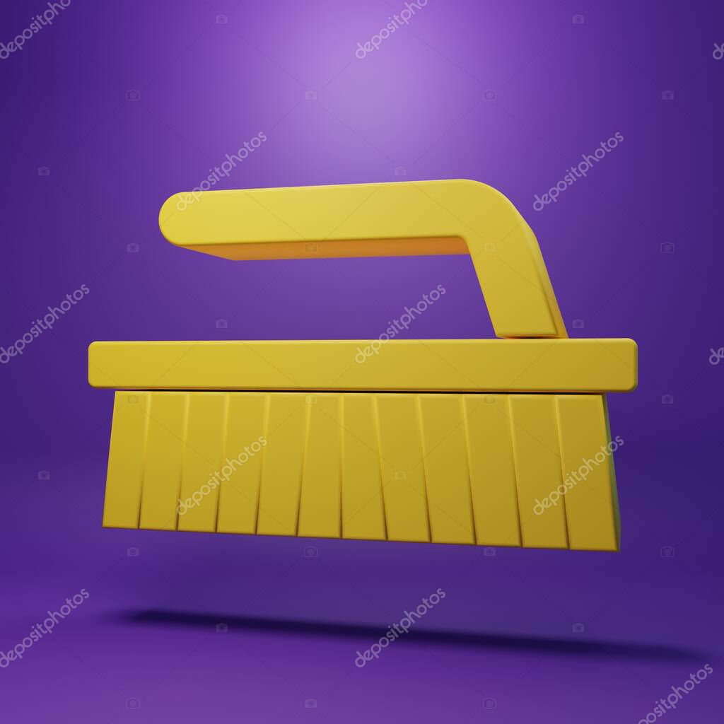 Yellow Brush for cleaning icon isolated on purple background. Minimalism concept. 3D render illustration.