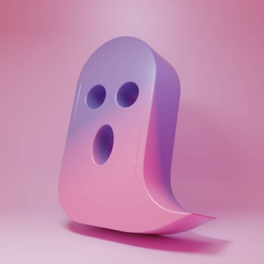 Purple-pink Ghost icon isolated on pink background. Happy Halloween party. Minimalism concept. 3D render illustration.