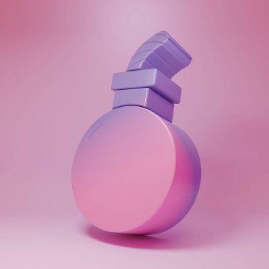 Mor Pembe Bomba, pembe arka planda izole edilmiş ikonu patlatmaya hazır. Mutlu Cadılar Bayramı Partisi. Minimalizm kavramı. 3 Boyutlu resimleme.