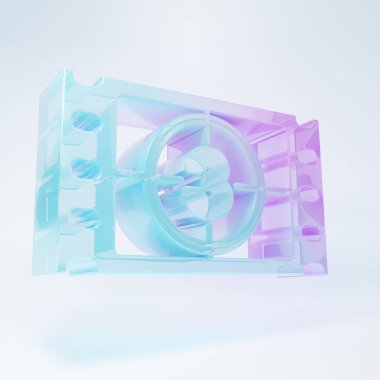 Frosted glass Play Video icon isolated on white background. Film strip with start sign. Minimalism concept. 3D render illustration.
