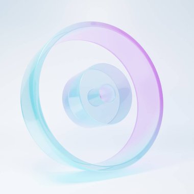 Frosted glass CD or DVD disk icon isolated on white background. Compact disc sign. Minimalism concept. 3D render illustration.