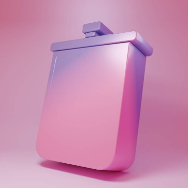 Purple-pink Cooking pot icon isolated on pink background. Boil or stew food symbol. Minimalism concept. 3D render illustration.