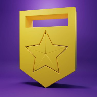 Yellow Chevron icon isolated on purple background. Military badge sign. Minimalism concept. 3D render illustration.