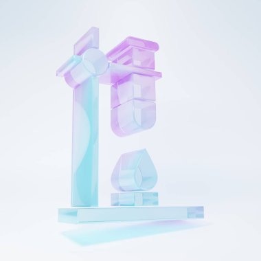 Frosted glass Glass test tube flask on fire heater experiment icon isolated on white background. Laboratory equipment. Minimalism concept. 3D render illustration.