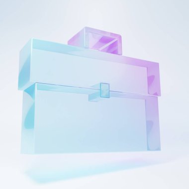 Frosted glass Briefcase icon isolated on white background. Business case sign. Business portfolio. Minimalism concept. 3D render illustration.