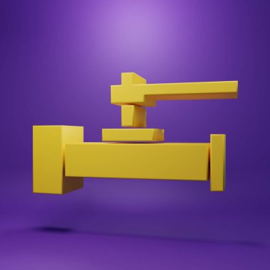 Sarı Endüstri metalik borular ve mor arka planda izole edilmiş kapakçık simgesi. Minimalizm kavramı. 3 Boyutlu resimleme.