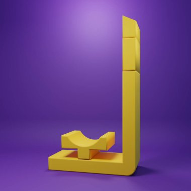 Sarı Şnorkel simgesi mor arkaplanda izole edildi. Su altı ekipmanları. Minimalizm kavramı. 3 Boyutlu resimleme.