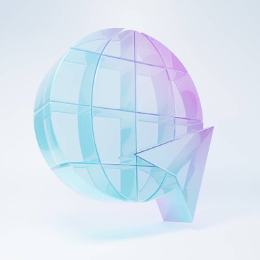 Frosted glass Location on the globe icon isolated on white background. World or Earth sign. Minimalism concept. 3D render illustration.