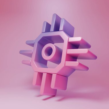 Purple-pink Processor icon isolated on pink background. CPU, central processing unit, microchip, microcircuit, computer processor, chip. Minimalism concept. 3D render illustration.