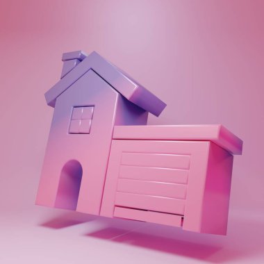 Purple-pink House icon isolated on pink background. Home symbol. Minimalism concept. 3D render illustration.