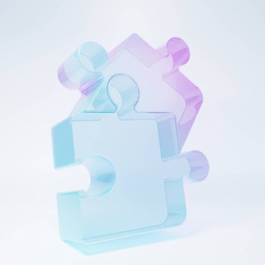 Frosted glass Piece of puzzle icon isolated on white background. Business, marketing, finance, template, layout, infographics, internet concept. Minimalism concept. 3D render illustration.