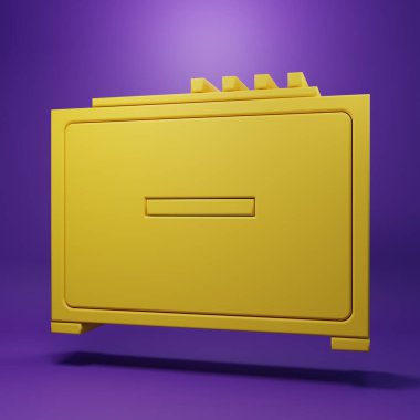 Sarı Gitar amplifikatörü simgesi mor arkaplanda izole edildi. Müzik aleti. Minimalizm kavramı. 3 Boyutlu resimleme.