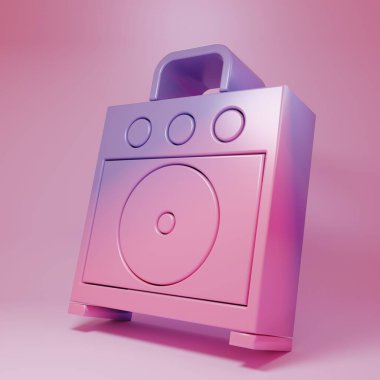 Pembe arka planda pembe Gitar amplifikatörü ikonu izole edildi. Müzik aleti. Minimalizm kavramı. 3 Boyutlu resimleme.