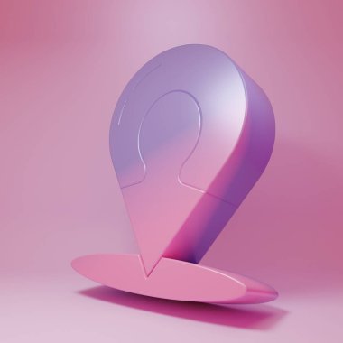 Purple-pink Map marker with a silhouette of a person icon isolated on pink background. GPS location symbol. Minimalism concept. 3D render illustration.
