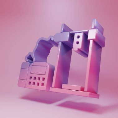 Purple-pink 3D printer icon isolated on pink background. Minimalism concept. 3D render illustration.