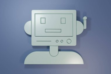 Grey Robot icon isolated on purple-blue background. Minimalism concept. 3D render illustration.