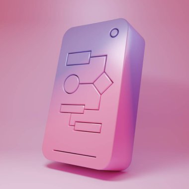 Pembe arka planda izole edilmiş mor-pembe Algoritma simgesi. Yapay Zeka koleksiyonundan algoritma sembolü tasarımı. Minimalizm kavramı. 3 Boyutlu resimleme.